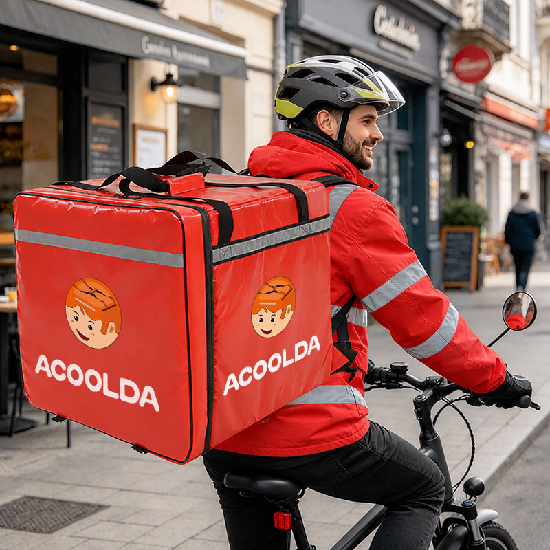 110L insulated food delivery backpack, large red delivery bag, bulk meal delivery backpack, grocery courier backpack, 50cm cube delivery bag, large insulated catering backpack, delivery bag with long handles, 500D PVC food transport bag, large front